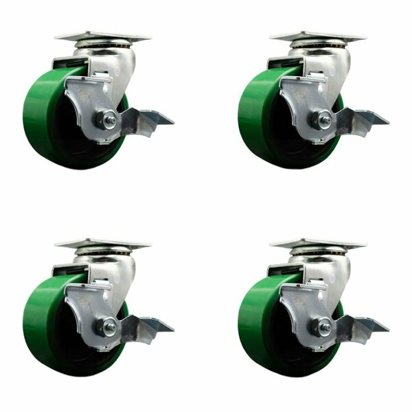 Service Caster Tool Box Caster Wheel Set 4'' Green Poly on Cast Iron Swivel Casters, 4PK TOOL-SCC-20S420-PUR-GB-TLB-4